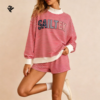 Ensemble de survêtement personnalisé pour femme, vêtements d'automne, streetwear, ensemble deux pièces rayé, sweat-shirt à col montant et short