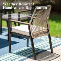 Ensemble de table et chaises de patio AJUNION 7 pièces, 6 chaises de patio en rotin tressé avec coussins, table ronde de 54 pouces avec trou pour parasol
