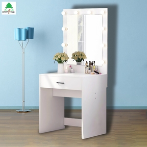Tocador de madera para tocador, juego de mesa con espejo de iluminación LED, diseño único - Product Image 1
