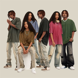 T-shirt Premium Raw Edge 285gsm Lavage en détresse 100% coton, Streetwear surdimensionné à épaules tombantes - Product Image 3