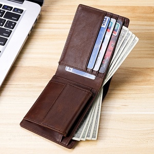 Top-Layer Oil Wax Genuine Leather Men's Short <b>Wallet</b> <b>RFID</b> Anti-Degaussing Multiple Card Slots Coin Pocket Vintage Striped - Product Image 2