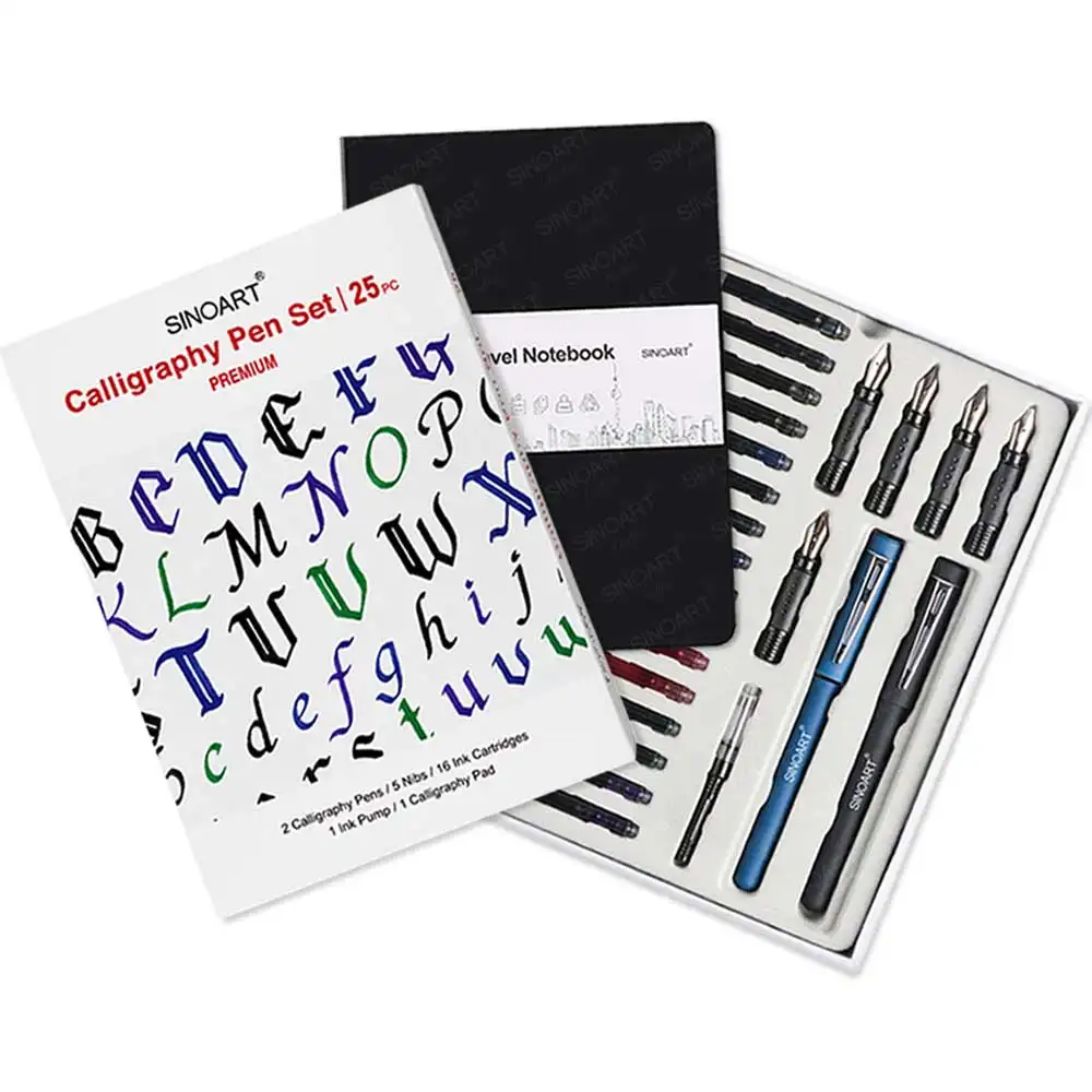 В набор входят ручки для каллиграфии, перья для каллиграфии, чернильные картриджи и учебник для упражнений, набор ручек для каллиграфии, набор для каллиграфии, 25 шт.