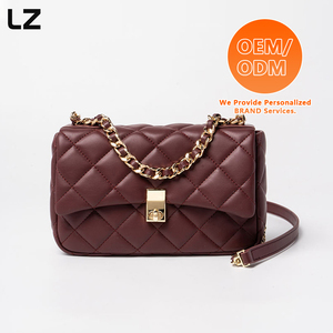 Sac à bandoulière matelassé en cuir véritable LZ avec logo personnalisé et chaîne pour femme, sacs à main en cuir Nappa tendance pour dames - Product Image 3