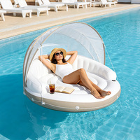 Île flottante gonflable en polycarbonate pour piscine, usage commercial, avec porte-gobelets intégrés, pare-soleil détachable, capacité de 440 lb
