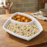 Plateau en polypropylène 2 CP blanc/noir/rouge, capacité 200g, qualité alimentaire, personnalisable, gamme de plateaux et de barquettes pour la restauration