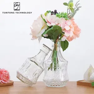 Toptan ev dekoratif yaratıcı İskandinav tarzı kabartma tasarım şeffaf yuvarlak cam hidroponik ekici cam çiçek vazosu