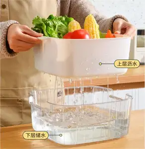 Double Layer Kitchen Drain Basket Plastic Washing Fruit Vegetable Sink Colander Basket Set