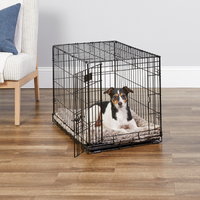 Prix usine Pet House Métal Fer Pliant Double Portes Chien Cage avec Bouton Pression Fermeture Plateau En Plastique Respirant Chenils
