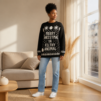 Pull-over en maille à col rond pour femme, noir et blanc, avec logo personnalisé, pour Noël, en mélange d'acrylique, tendance automne-hiver