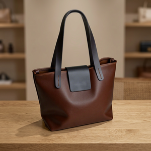 Bolsos de Mano de Cuero Genuino Ecológicos BS INTERNATIONAL para Mujer, Color Marrón Oscuro, Casuales, para Uso Diario, Unisex, con Parte Superior Abierta, Dos Asas, Duraderos - Product Image 3