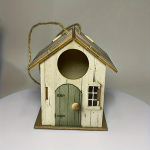 Ahşap el yapımı noel kuş evleri DIY Birdhouse bahçe Villa köy Birdhouse asılı dekorasyon küçük ahşap kuş evleri - Product Image 6