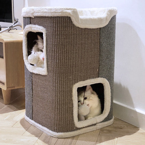 <b>Cat</b> House With <b>Scratching</b> <b>Post</b> Square Two Tone Durable Lint Free <b>For</b> <b>Cats</b> All Seasons - Product Image 4