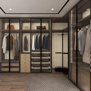 Système de dressing moderne et écologique sur mesure avec tiroirs, étagères et éclairage LED pour chambre d'hôtel - Product Image 1