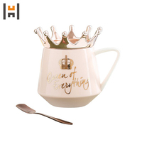 Tasse à café professionnelle style nordique en céramique, couvert, avec couronne, plaqué or, pour couple