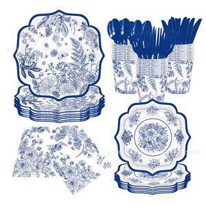 Floral <b>Disposable</b> Tableware Set Party Supplies Paper <b>Plates</b> Cups Napkins Cutlery Kit - Product Image 1