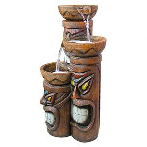 Fuente de jardín de resina <span class=keywords><strong>Aloha</strong></span> Tiki 3 cuencos decoración de jardín en cascada fuente de agua característica, 29 pulgadas, a todo Color - Product Image 4