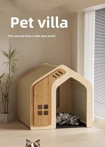 Tüm mevsim rahat katı ahşap kedi/köpek kulübesi yuva tarzı <span class=keywords><strong>Pet</strong></span> ev düğmesi kapatma Modern/antika mobilya için küçük evcil - Product Image 5