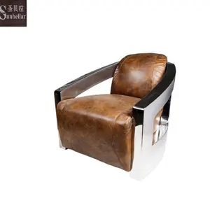 Özelleştirilmiş Aviator koltuk Tan deri Retro tarzı endüstriyel vintage sıkıntılı deri paslanmaz çelik kol dayama kulübü sandalyeleri