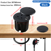 Nuevo Enchufe de Escritorio Empotrado Redondo de 80 mm con Puerto USB-C Oculto en el Escritorio de Oficina, Enchufe Redondo USB-A y USB-C para Montaje en Escritorio (Reino Unido)