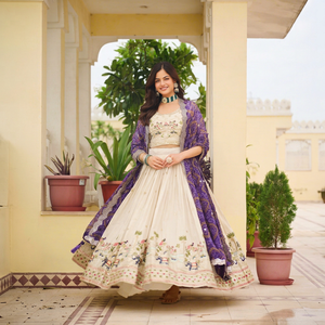 Traditional Indian Pakistani <b>Women</b> <b>Lehenga</b> Choli Green Embroidered Floor-Length Loose Fit Wedding Wear - Product Image 1