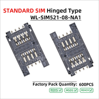 Connecteur de carte SIM femelle à charnière WECONN WL-SIM521-08-NA1, 8 broches, 2,50 mm, compatible SMT Reflow, boîtier LCP