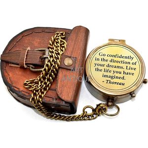 ALFA NAUTICAL Brass <b>Compass</b> with Leather Case and Chain <b>Engraved</b> Quote 2 Inch Nautical Style Portable for Hiking Navigation - Product Image 5