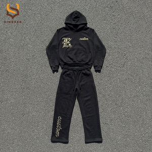 Fabricante de Conjuntos Deportivos Personalizados, Pantalones Deportivos Holgados de Pierna Recta de Algodón y Sudadera con Capucha, Conjunto Deportivo Extra Grande para Hombre - Product Image 3