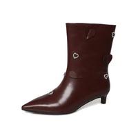 Bottes d'équitation mi-mollet pour femme à enfiler avec strass en forme de cœur