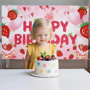 Bannière d'<span class=keywords><strong>anniversaire</strong></span> Thème Fraise Rose, Toile <span class=keywords><strong>de</strong></span> Fond Joyeux <span class=keywords><strong>Anniversaire</strong></span> pour Fête, Décorations <span class=keywords><strong>de</strong></span> Fête sur le Thème <span class=keywords><strong>de</strong></span> la Fraise - Product Image 6