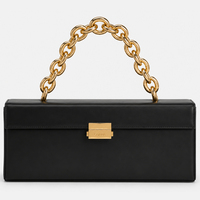 Sac à main noir rectangulaire long avec poignée chaîne dorée épaisse, sac structuré East West pour femme, pochette de soirée, sac à bandoulière