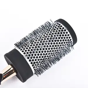 Sikat rambut bulat nilon plastik tata rambut profesional dengan pegangan lembut sikat termal tembaga untuk Salon kecantikan