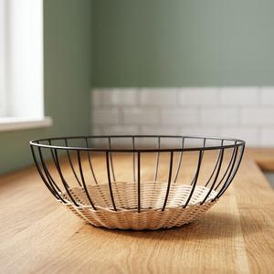 Panier de rangement rond en métal, en fil de fer, pour cuisine, durable, minimaliste, sur pied - Product Image 2