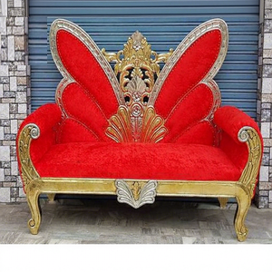 Butterfly Design Sofa For Bride & Groom Luxury Red Velvet Butterfly Back Sofa With Gold Carved <b>Frame</b> For Wedding Decoration USA - Product Image 1