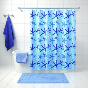 Cortina de Ducha Netty 120x200 Cm con Diseño de Estrellas de Mar Azules, Decoración para Baño - Product Image 3