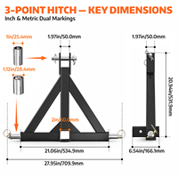 Adaptador de Remolque AUTOBOTS de 3 Puntos y 2 Pulgadas, Receptor de Enganche Rápido Cat 1, Barra de Remolque de Alta Resistencia para Yanmar, Kioti, Deere