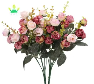 Fleurs artificielles 7 Branche 21 Chefs de Soie Artificielle Fleurs Feuille Rose De Mariage Décor Floral Bouquet,Pack de 4