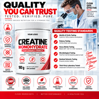 Créatine monohydrate en poudre à marque privée avec électrolytes et BCAA, sans saveur, 180g, soutien à la force et aux performances, sans OGM