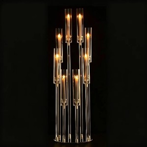 Wholesale <b>glass</b> tube <b>candlestick</b>, 10-arm round base acrylic <b>candlestick</b>, tall wedding table centerpiece decoration <b>candlestick</b> - Product Image 3