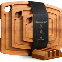 Nouvel ensemble de planches à découper en bois avec support, 3 pièces, planche à découper en bambou carbonisé, planche à charcuterie, produit pour la maison et la cuisine