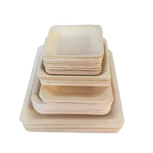 Compostable Disposable Dinnerware Set Custom logo wood dish plates Rectangular Plates wooden set