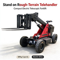 Chariot télescopique tout-terrain pour piétons de 600 kg, chariot élévateur télescopique compact électrique pour la construction et la manutention de marchandises en entrepôt