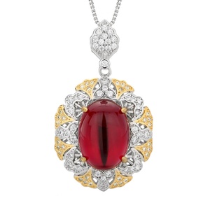 Premium Eco-friendly Copper 13*18mm Oval Cut Ice Fluorescent Red Cubic Zirconia Jewelry Vintage <b>Locket</b> Necklace for Ladies Gift - Product Image 1