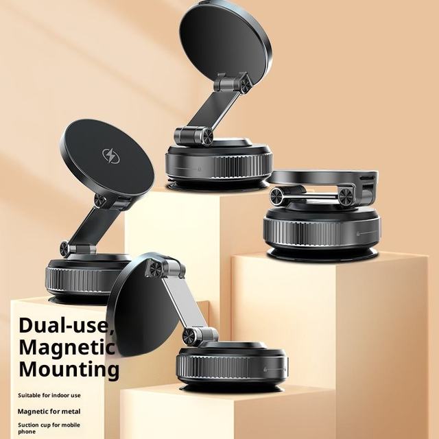 Fast Charging Compatible Foldable ABS Plastic Vacuum Suction Magnetic Car Phone Holder Dashboard Windshield Mount for Wireless