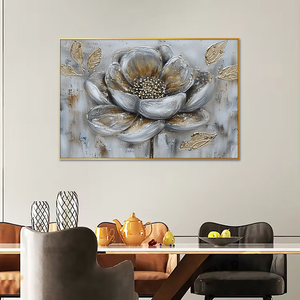 Gran oferta flor blanca arte abstracto sobre lienzo planta nuevos <span class=keywords><strong>cuadros</strong></span> grises 100% decoración moderna pared hecha a mano flor dorada pintura <span class=keywords><strong>al</strong></span> óleo - Product Image 6