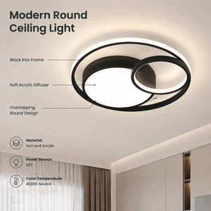 Lámpara de techo LED redonda moderna de acrílico y hierro, regulable con control remoto, tricolor, de montaje en superficie para sala de estar, dormitorio y hogar. - Product Image 2