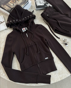 ชุดเซ็ตสองชิ้นลำลอง เสื้อคาร์ดิแกนแขนยาวแบบมีซิป รุ่น 6500 Splicing Strap พร้อมกางเกงขายาวทรงบานเล็กน้อย - Product Image 6