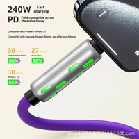 Kabel USB C ke Type C 4 in 1 Silikon 240W PD Pengisian Cepat dengan Lampu LED dan Sinkronisasi Data dari Paduan Seng untuk iPhone, Android, dan Tablet
