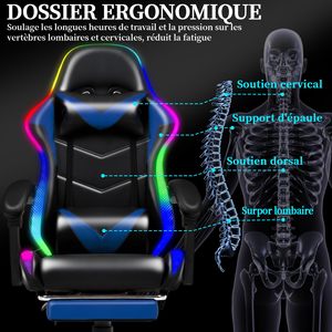 Chaise de Gaming Professionnelle en Cuir, Nouvelle, Grande Taille, Noire et Bleue, à Dossier Haut, avec Repose-Pieds, Prix Abordable - Product Image 4