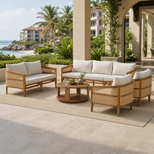 Conjunto de Muebles de Jardín de Ratán, Sofás para Exteriores, Conjunto de Madera de Teca Sólida para Terraza, Jardín, Patio Trasero, Ss-os7058 - Product Image 3