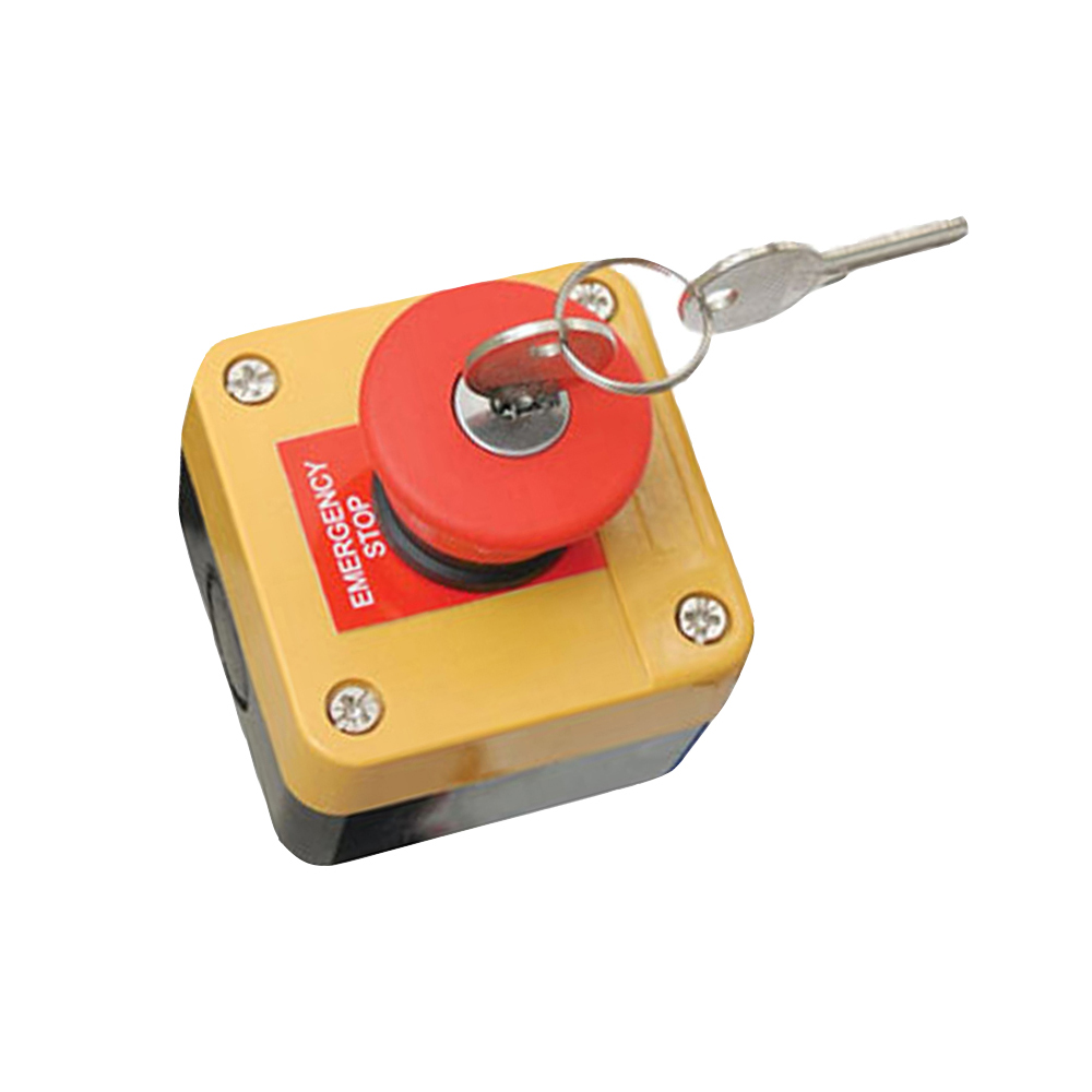 舞台レーザー機器用、緊急停止スイッチボックス鍵付き(E-Stop Box)試作品 舞台レーザー機器用、緊急停止スイッチボックス鍵付き(E-Stop